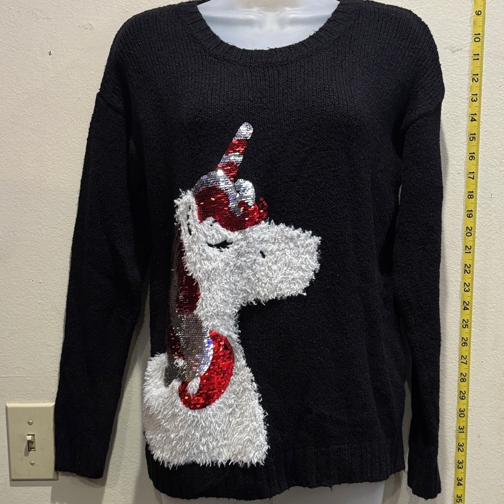 Justice Black Sweater with Sequin Unicorn